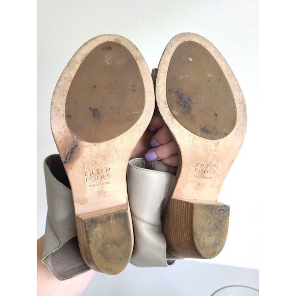 Eileen Fisher 8.5 Gray Ankle Wrap Leather Sandals Open Minimalist Quiet Luxury - Picture 6 of 6